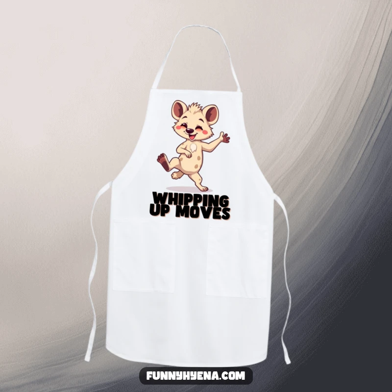Funny Kawaii Hyena Apron: A cute hyena performs a comical dance move with one leg up, bringing laughter to the kitchen.