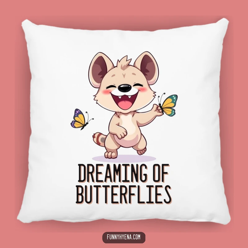 Funny Kawaii Hyena Pillow - Cozy & Comical Butterfly Chase Cushion Gift