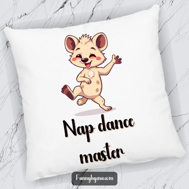 Funny Kawaii Hyena Pillow: A silly hyena strikes a goofy dance pose with one leg raised, adding a humorous touch to comfort.