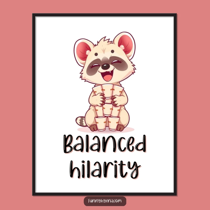 Funny Kawaii Hyena Cups Digital Print - Instant Giggling Balance Download Gift