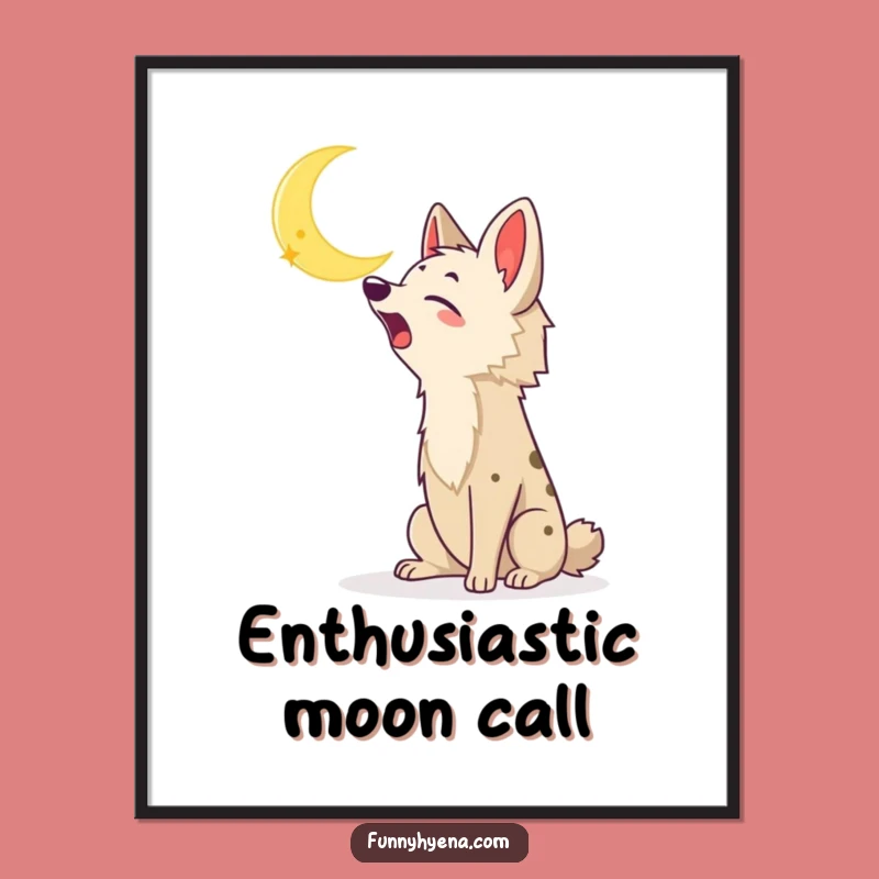 Funny Kawaii Hyena Digital Art: Moon Howl Download, Hilarious Gift