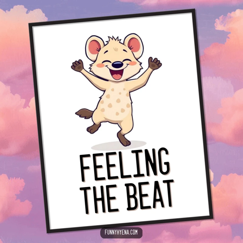 Funny hyena dancing digital art print, capturing a hyena mid-dance with blurred legs, symbolizing pure joy.