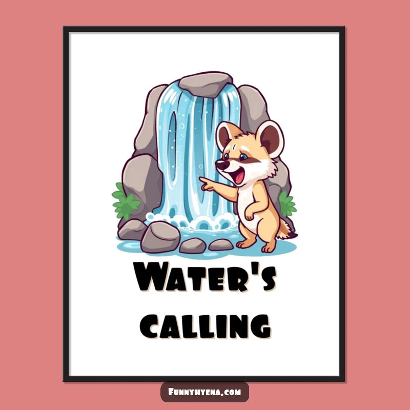 Funny Hyena Waterfall Digital Art: Instant Joyful Decor for Nature Enthusiasts