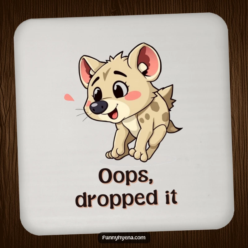 Funny hyena tripping coaster design, featuring a hyena comically falling, suitable for protecting surfaces with humor.