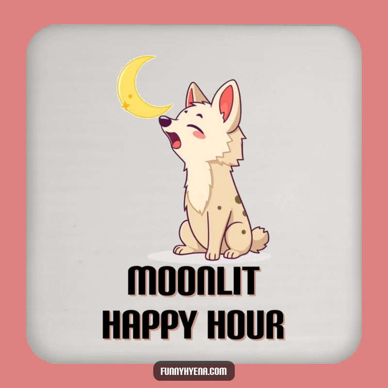 Funny Kawaii Hyena Coaster: Moon Howl Protection, Wild Night, Hilarious Gift