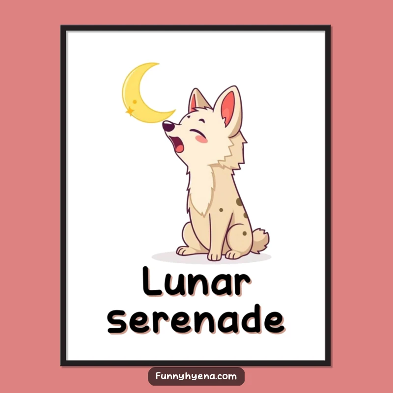 Funny Kawaii Hyena Poster: Moon Howl, Nocturnal Fun, Hilarious Gift