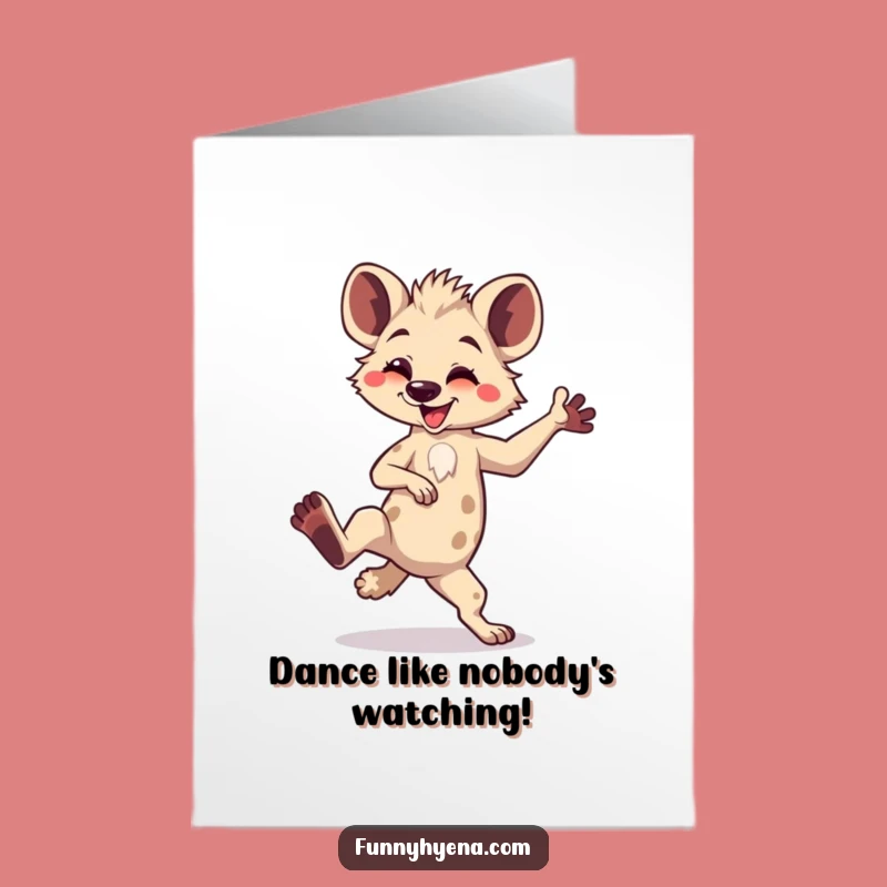 Free Printable Kawaii Hyena Birthday Card: Funny Dancing Hyena Downloadable Gift