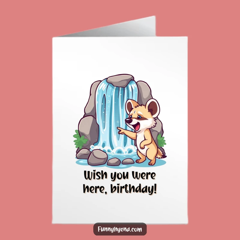 Free Printable Birthday Card: Excited Hyena Sparkling Waterfall Greeting