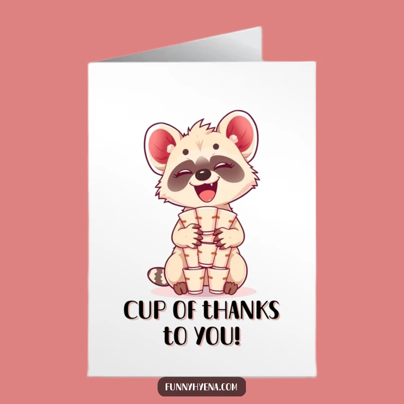Free Printable Kawaii Hyena Thank You Card: Giggle Cup Balance Downloadable Gratitude