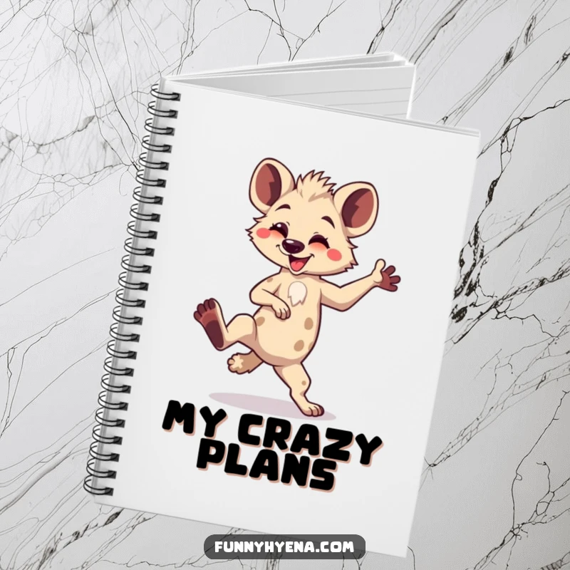 Funny Kawaii Hyena Notebook: A silly hyena strikes a goofy dance pose with one leg raised, inspiring fun notes and doodles.