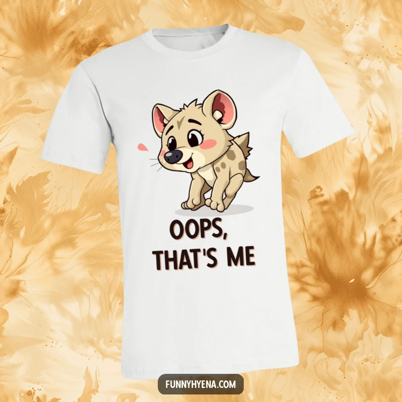Funny hyena tripping t-shirt, a cartoon hyena comically stumbling, its surprise yelp captured in a humorous illustration.