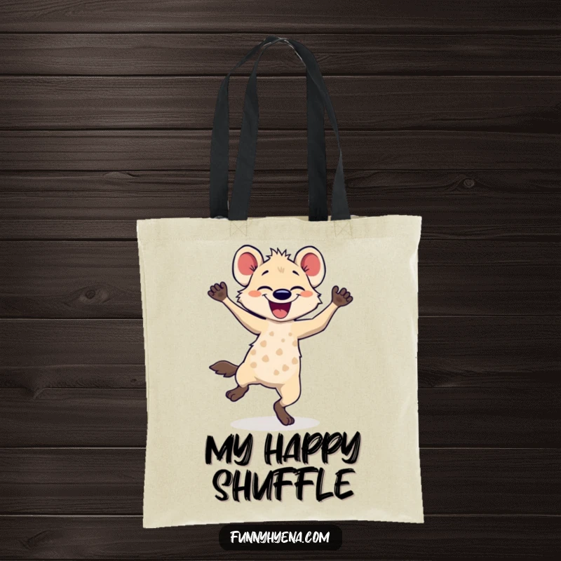 Funny hyena dancing tote bag, illustrating a hyena in a blur of joyful dance, perfect for carrying your day.